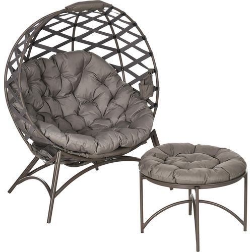 Outsunny 2tlg. Gartenstuhl-Set Korbstuhl mit faltbarem Sitzkorb, 2-in-1-Hocker