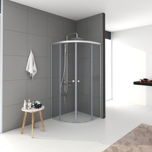 Duschkabine 90x90 Marwell Chrystal Round 90x90 cm - Dusche mit hochwertigen Aluminiumprofilen in silber matt - Duschabtrennung mit Schiebetür