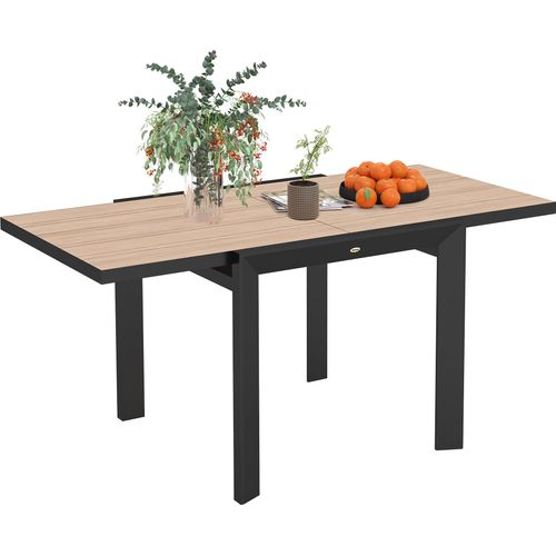 Outsunny Gartentisch Ausziehbarer Aluminium Balkontisch rutschfest Buffettisch Campingtisch für 6 Personen Terrassentisch Outdoor Esstisch Naturholz