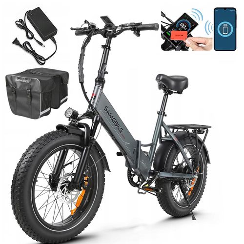 Klappbares Trekking E-Bike City E-Bike Elektrofahrrad für Erwachsene Urban Samebike LOTDM200-II 48V 13Ah 80km 20*4.0“ Grau+Tasche
