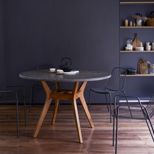 Esstisch aus massivem Teakholz mit Terrazzo Tischplatte 120 cm Durchmesser
