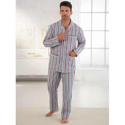 Schlafanzug KINGS CLUB, Herren, Gr. 52/54, rot (grau, rot, gestreift), 100% Baumwolle, Langarm, Homewear-Sets