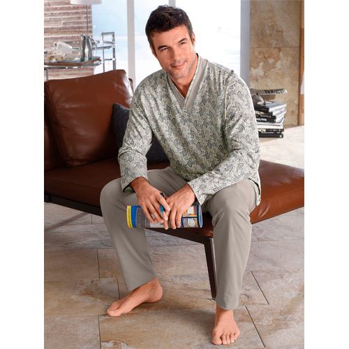 Schlafanzug GÖTTING, Herren, Gr. 58, grau (grau, bedruckt), 100% Baumwolle, Langarm, Homewear-Sets