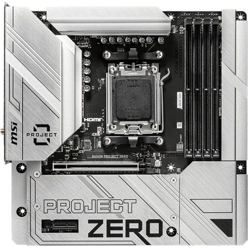 MSI B650M PROJECT ZERO - Motherboard - micro ATX - Socket AM5 - AMD B650 Chipsatz - USB 3.2 Gen 1, USB 3.2 Gen 2, USB-C 3.2 Gen2, USB-C 3.2 Gen 2x2 - 2.5 Gigabit LAN, Wi-Fi, Bluetooth - Onboard-Grafik (CPU erforderlich)