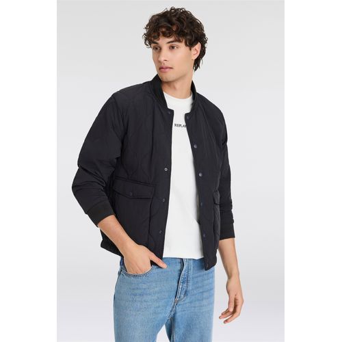 Bomberjacke REPLAY, Herren, Gr. L, blau (schwarz navy), Web, Obermaterial: 100% Polyester, casual, regular fit, Langarm angesetztes Bündchen, Jacken, mit Steppmuster