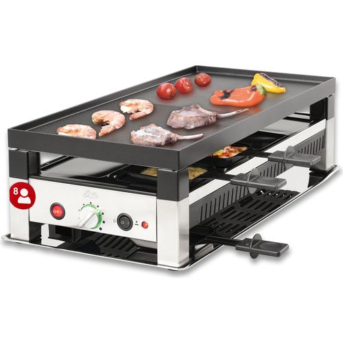 Solis 5 in 1 Raclette Tischgrill, 1400 W, 8 Personen, Mini Pizza Mini Wok Crepes