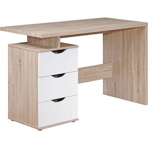 Schreibtisch MASSA 120 x 76 x 53 cm mit 3 Schubladen in Sonoma Weiß, Computertisch modern für Jugendliche, Laptoptisch platzsparend mit Ablage