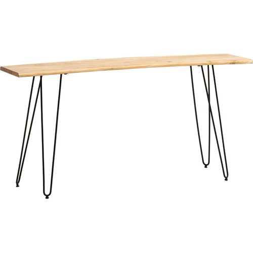 Schreibtisch 150x36x75 cm Akazie Massivholz / Metall Computertisch Baumkante, Homeoffice Bürotisch Massiv mit Haarnadelbeinen in Schwarz, Holztisch Schmal Laptoptisch Arbeitszimmer