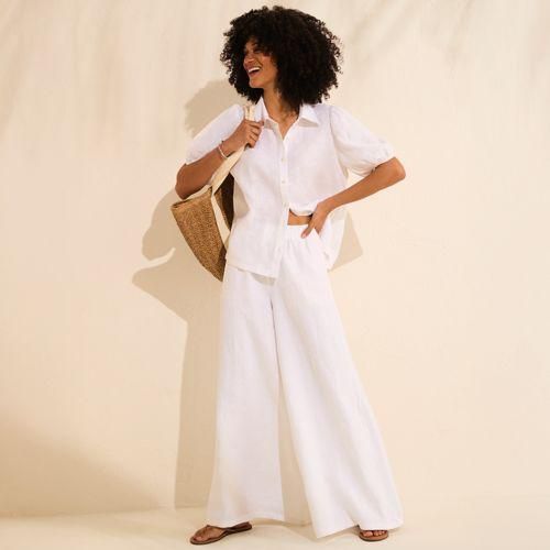 Leinen-Palazzohose, Damen, Weiß, Leinen, by Lands' End