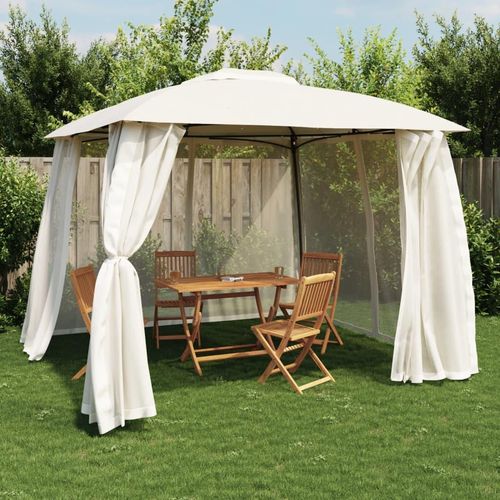 Pavillon Mit Doppeldach & Netzwänden 3,93X2,93M Stahl | Farbe: Creme | Größe: 2.93 x 2.93 m