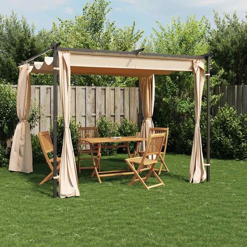 Pavillon Mit Vorhängen Stahl | Farbe: Creme | Größe: 3 x 3 m