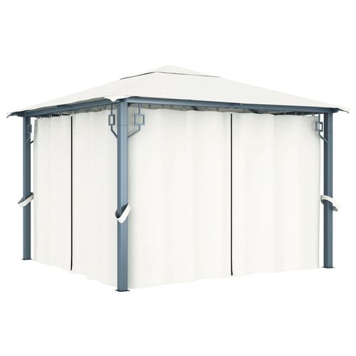 Pavillon Mit Vorhang Aluminium | Farbe: Creme | Größe: 300 x 300 cm