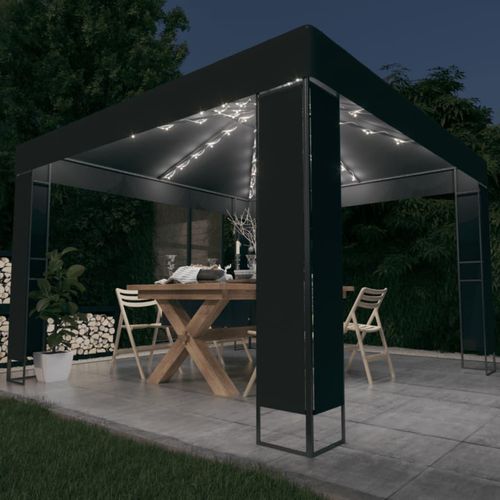 Pavillon Mit Doppeldach & Led-Lichterkette 3X3X2,7 M | Farbe: Anthrazit