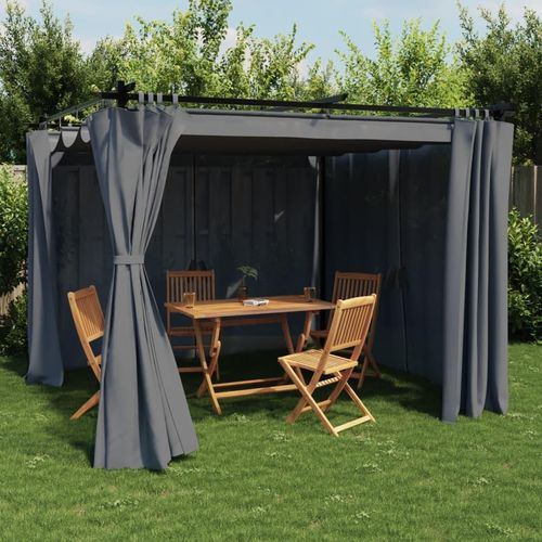 Pavillon Mit Vorhängen Stahl | Farbe: Anthrazit | Größe: 3 x 3 m