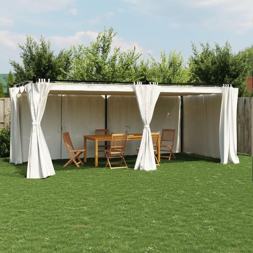 Pavillon Mit Vorhängen Stahl | Farbe: Creme | Größe: 6 x 3 m