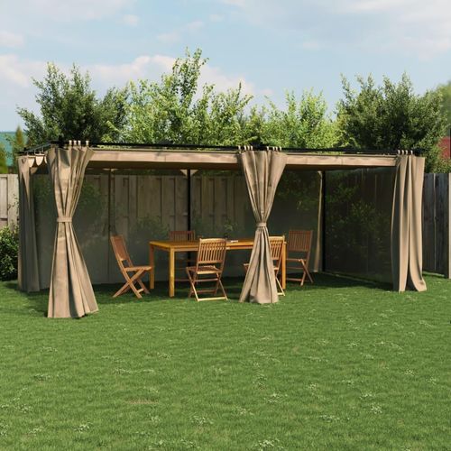 Pavillon Mit Vorhängen Stahl | Farbe: Taupe | Größe: 6 x 3 m