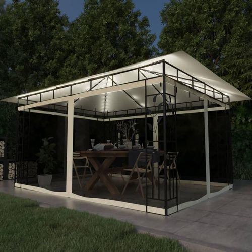 Pavillon Mit Moskitonetz & Led-Lichterkette 3X3X2,73M Weiß | Farbe: Creme | Größe: 4 x 3 x 2.73 m