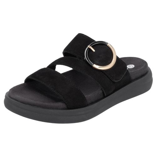 Pantolette REMONTE, Damen, Gr. 36, schwarz, Veloursleder, modisch, Schuhe, Sommerschuh, Schlupfschuh, Komfortschuh mit großer Zierschnalle