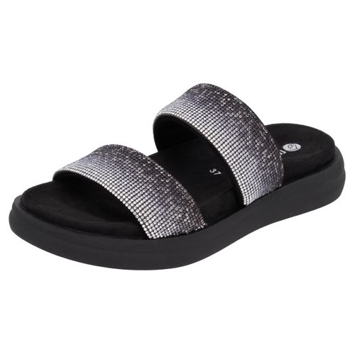 Pantolette REMONTE, Damen, Gr. 38, schwarz, Textil, modisch, Schuhe, Plateau, Sommerschuh, Schlappen mit funkelenden Strasssteinen