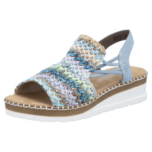 Sandale RIEKER, Damen, Gr. 40, hellblau multi, Bast, Nubuklederimitat, Flechtoptik, feminin, Schuhe, Sommerschuh, Sandalette, Keilabsatz, in modischer Flechtoptik