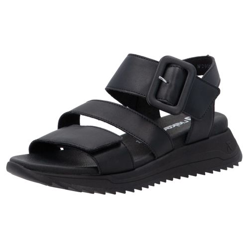 Riemchensandale RIEKER SPORT, Damen, Gr. 38, schwarz, Leder, unifarben, casual, Schuhe, Sommerschuh, Klettschuh, Outdoorsandale mit weichem Fußbett