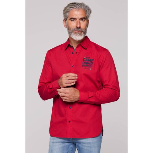 Langarmhemd CAMP DAVID, Herren, Gr. M, Normalgrößen, rising rot, Material: 100% Baumwolle, bedruckt, bestickt, casual, figurbetont normal, Langarm 1-Knopf-Manschette, Hemden, aus Baumwolle