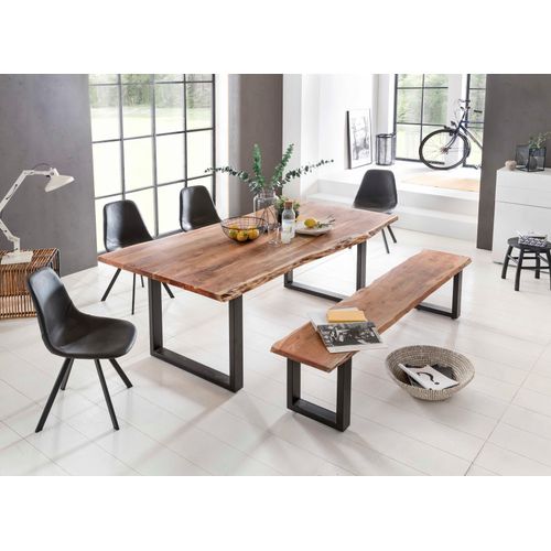 Esstisch HOME AFFAIRE "Manhattan", beige (natur, schwarz), B:260cm H:77cm T:100cm, Tische, Esstisch Holz-Esstische Rechteckiger Esstisch, mit echter Baumkante