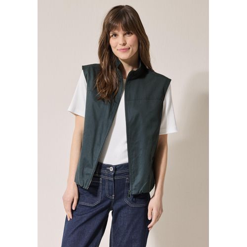Kurzweste CECIL, Damen, Gr. XS (36), slate khaki, Web, 56% Baumwolle, 44% Polyester, unifarben, casual, comfort fit normal, hoch geschlossener Ausschnitt, Westen
