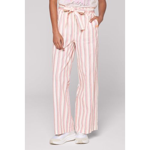 Leinenhose SOCCX, Damen, Gr. L, Normalgrößen, weiß (ivory stripe), Material: 55% Leinen, 45% Baumwolle, gestreift, bedruckt, casual, lässig geschnitten lang, Hosen, mit Bindeband