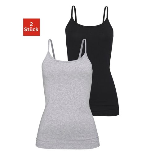 Unterhemd H.I.S, Damen, Gr. 44/46, N-Gr, grau (grau, meliert, schwarz), Single Jersey, Obermaterial: 95% Baumwolle, 5% Elasthan, unifarben, basic,casual, körpernah, Rundhals, ärmellos, Unterhemden, aus elastischer Baumwoll-Qualität, Spaghettiträger-Top, Unterziehshirt
