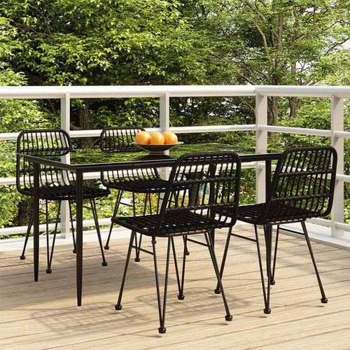 Möbel 5-tlg. Garten-Essgruppe Schwarz Poly Rattan - Balkonmöbel 3157882