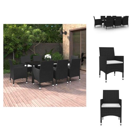 vidaXL 9-tlg. Garten-Essgruppe mit Kissen Poly Rattan und Glas - Gartenmöbel-Sets