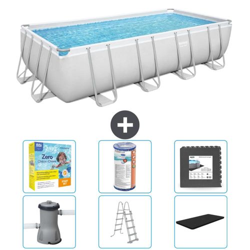 Bestway Rechteckiges Power Steel-Schwimmbecken – 488 x 244 x 122 – Grau, inklusive Pumpe – Leiter – Abdeckung Wartungspaket - Filter - Bodenfliesen