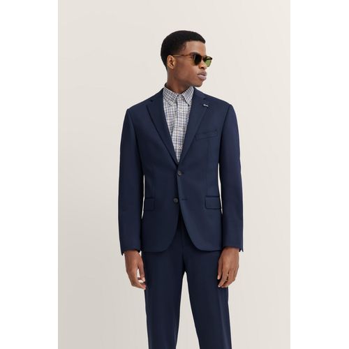 Anzugsakko BUGATTI, Herren, Gr. 50, 370, marine, 66% Polyester, 21% Viskose, 10% Polyamid, 3% Elasthan, unifarben, elegant, normal, Langarm Manschette, Sakkos, mit Stretchfunktion