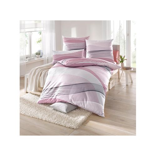 Bettwäsche BIBERNA Gr. 2, rosa (mauve), B/L: 155cm x 200cm, 3 tlg., Mako-Jersey, Mako-Jersey, B/L: 80cm x 80cm, Mako-Jersey, 100% Baumwolle, Bettwäsche
