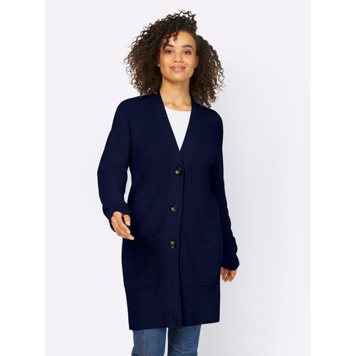 Strickjacke HEINE, Damen, Gr. 42, blau (marine), 50% Viskose, 28% Polyester, 22% Polyamid, unifarben, Strickjacken