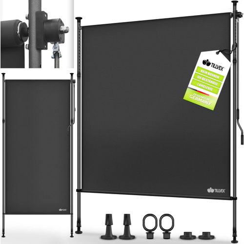 tillvex® Klemmmarkise Senkrechtmarkise 200x310cm Anthrazit mit Handkurbel ohne Bohren | Sichtschutz Ausziehbar & Blickdicht | Vertikalmarkise Balkon Terrasse Garten | Sichtschutzrollo Wetterfest