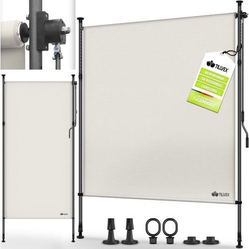 tillvex® Klemmmarkise Senkrechtmarkise 150x310cm Beige mit Handkurbel ohne Bohren | Sichtschutz Ausziehbar & Blickdicht | Vertikalmarkise Balkon Terrasse Garten | Sichtschutzrollo Wetterfest