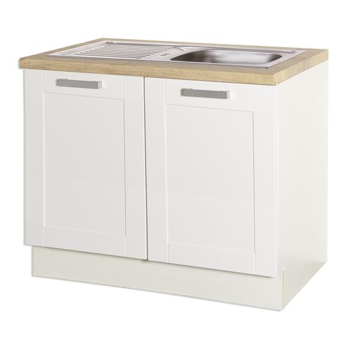 Spülenschrank MATRIX - weiß Lacklaminat-Asteiche 100 cm