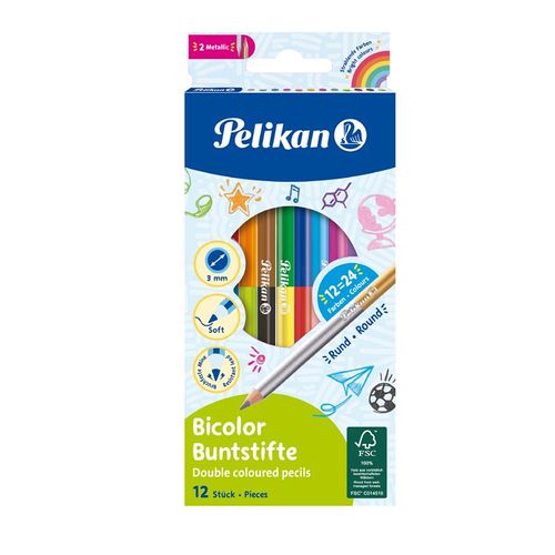 Pelikan Buntstifte Set Bicolor, 12 Stifte mit 24 Farben