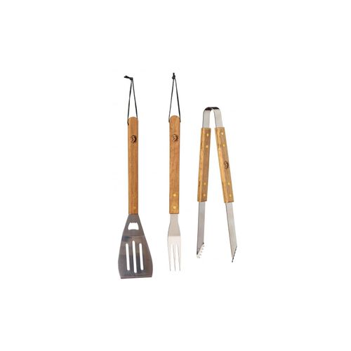 Best Sporting Grillbesteck Set 3-teilig Holzgriffe I Grillgabel, Grillwender, Grillzange EdelstahI