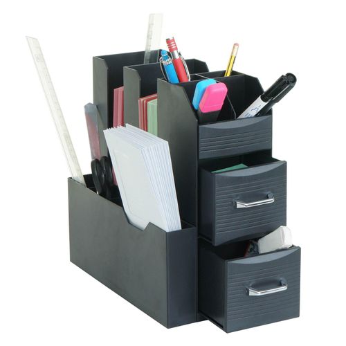 Schreibtisch Organizer MCW-L97, Büroablage Stiftehalter Aufbewahrungsbox mit 2 Schubladen und 7 Fächern, 29x14x33cm