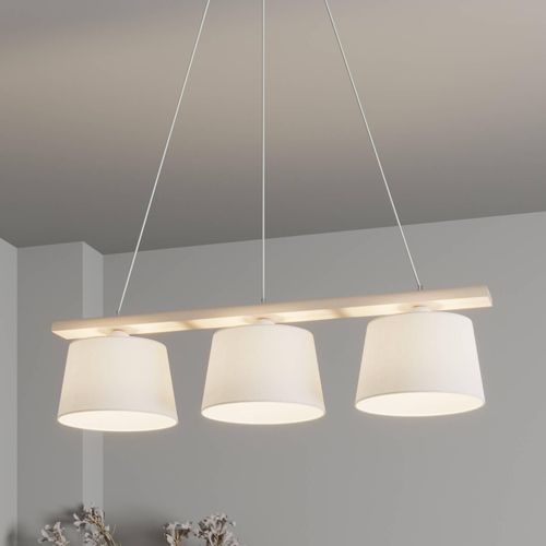 Hängelampe Sweden, altweiß/weiß, Textil, Holz, 3-flammig