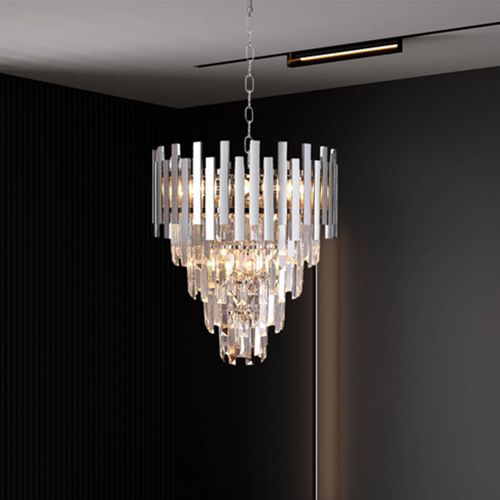 Hängelampe Aspen Metall chromfarben Glaskristalle Höhe 50 cm