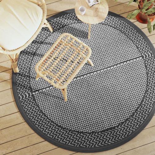 Outdoor-Teppich Grau Pp Schwarz Und Grau | Größe: Ø 160 cm