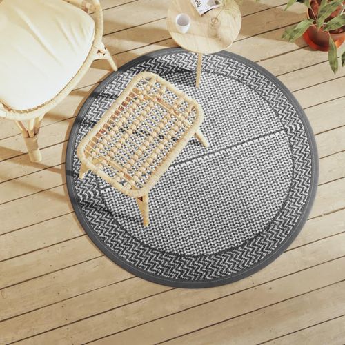 Outdoor-Teppich Grau Pp Schwarz Und Grau | Größe: Ø 120 cm