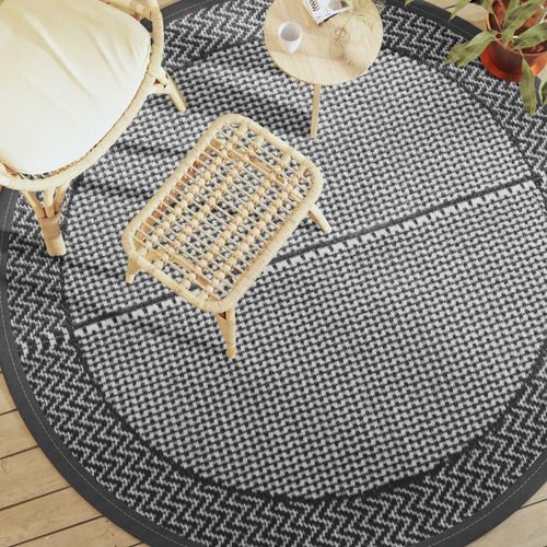 Outdoor-Teppich Grau Pp Schwarz Und Grau | Größe: Ø 200 cm