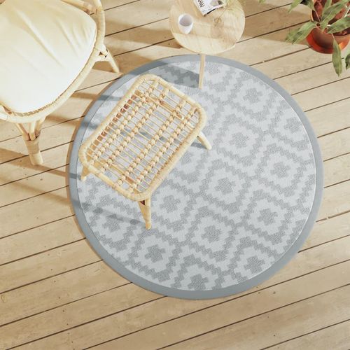 Outdoor-Teppich Arakil Grau Ø160 Cm Pp Weiß Und Hellgrau | Größe: Ø 120 cm