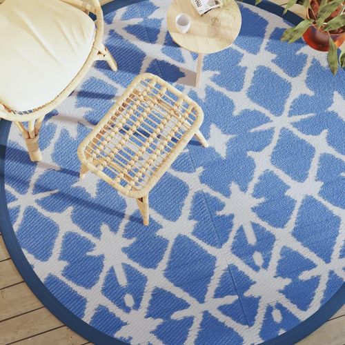 Outdoor-Teppich Arakil Weiß Und Blau Pp Blau Und Weiß | Größe: Ø 200 cm
