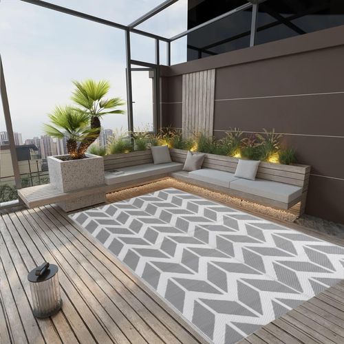 Outdoor-Teppich Arakil Grau Pp Weiß Und Grau | Größe: 190 x 290 cm